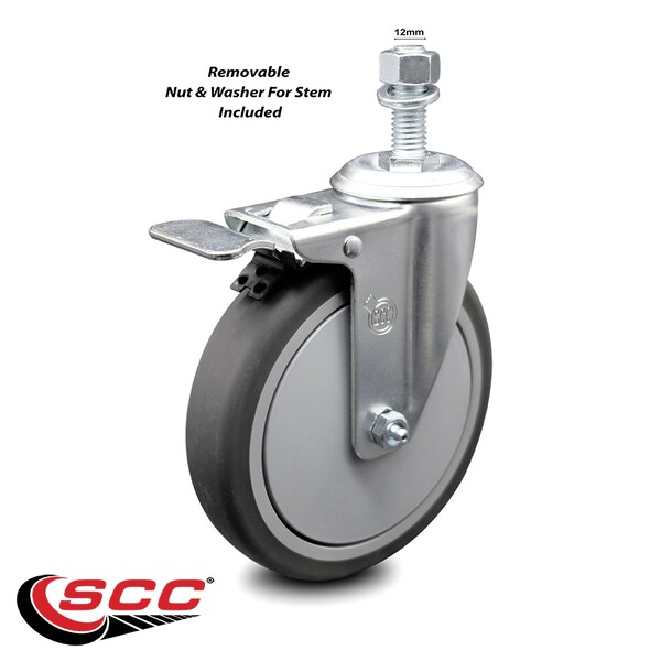 6 Inch Thermoplastic Rubber Swivel 12mm Stem Caster with Total Lock Brake